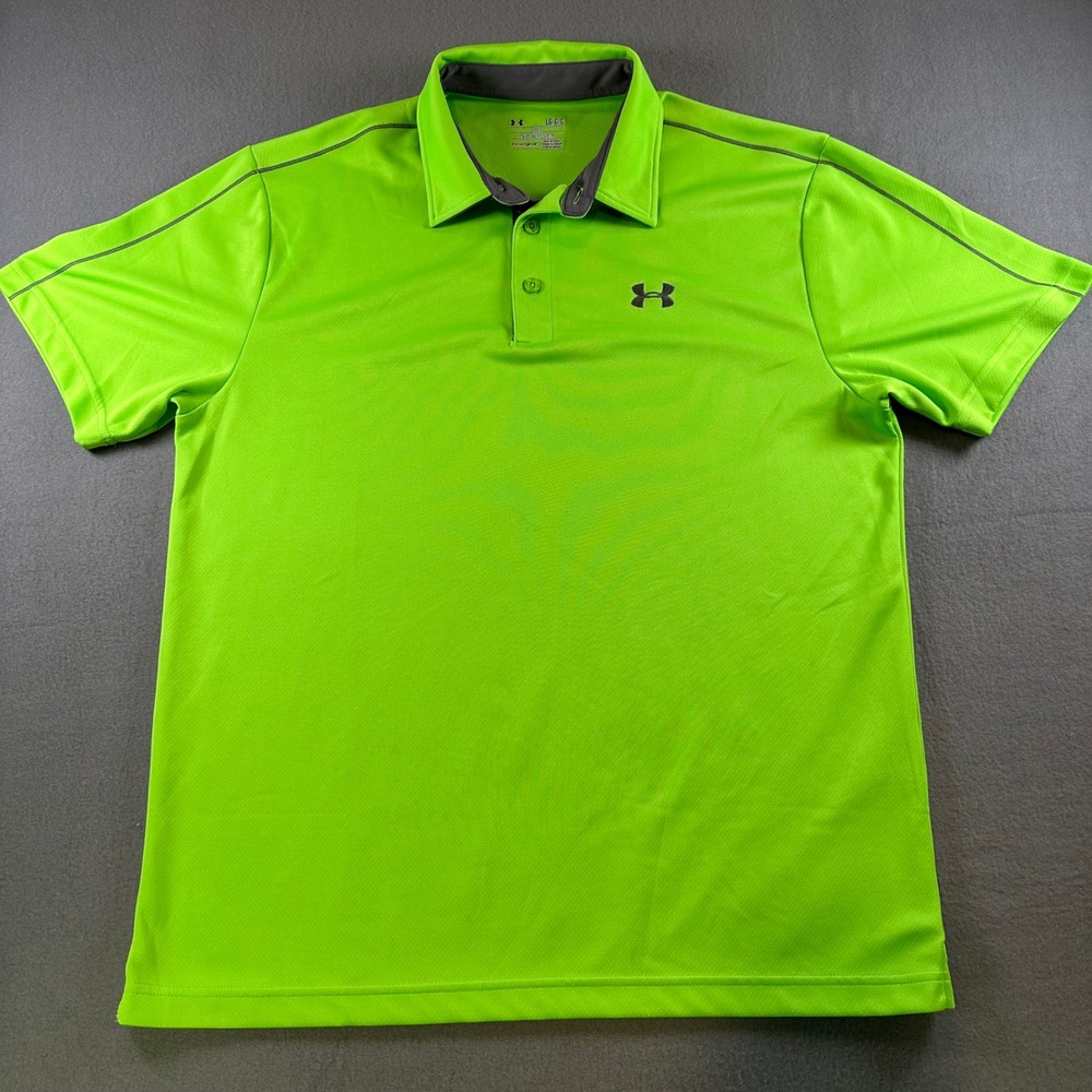 Under Armour Mens HeatGear Polo Shirt Large Lime Green Short Sleeve 1249072
